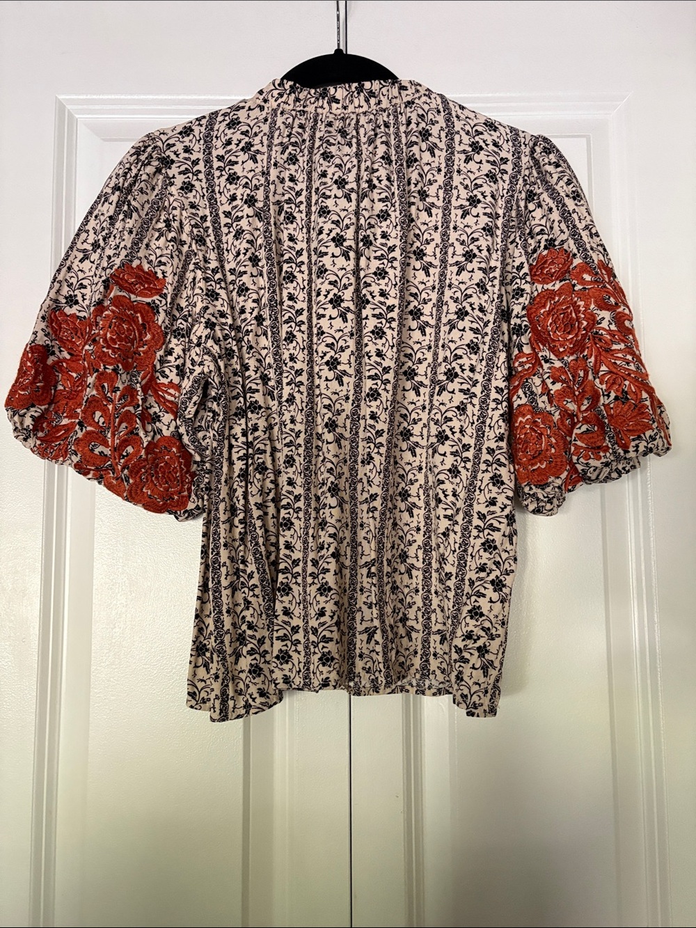THML Floral Puff Sleeve Blouse with Orange Embroidery - Picture 2 of 4
